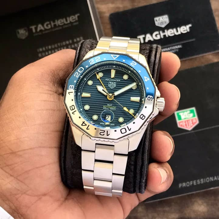 TAG Heuer Aquaracer Professional 300 GMT Blue Basel & Silver Chain Automatic Mens Watch - Image 4