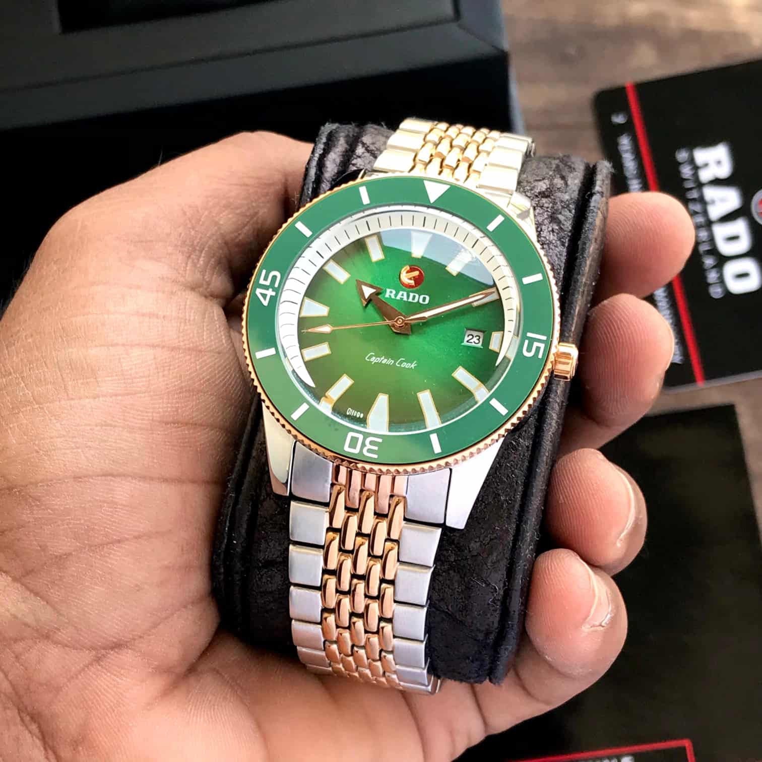Rado Captain Cook Japanese Two Tone Green Dial Automatic Mens Watch - Image 6
