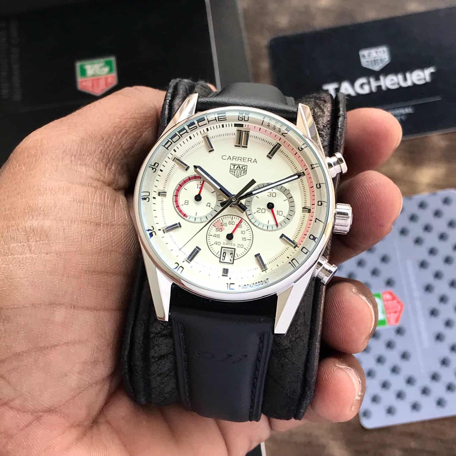 Tag Heuer Carrera Chronosprint X 911 Porsche White Dial Black Belt Japanese Mens Watch - Image 3