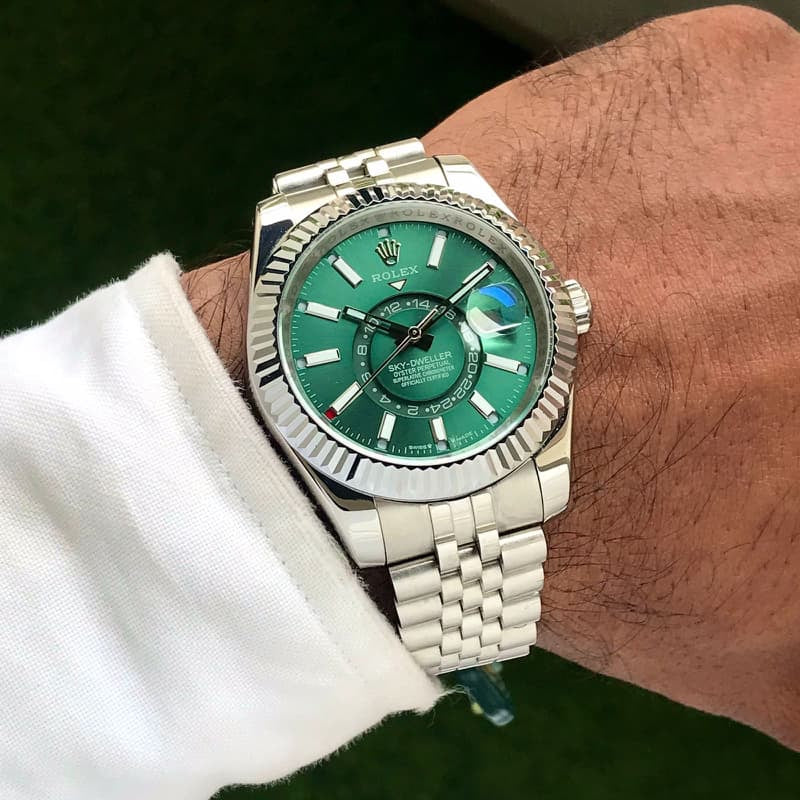 Rolex SkyDweller Stainless Steel Green Dial & Jubli Chain Strap Japanese Automatic Master Quality Men's Watch - Image 2