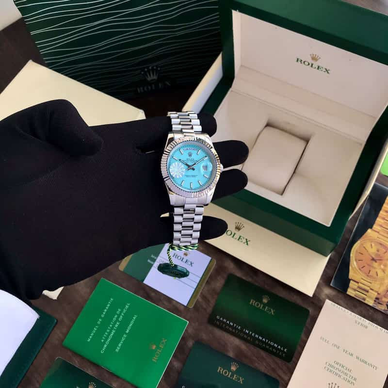 Rolex Date Just Silver Tone Sky Blue Dial Automatic Mens Watch - Image 3