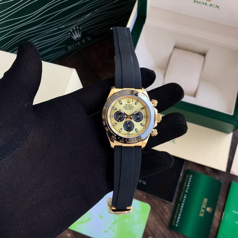Rolex Daytona Cosmographs Yellow Gold Dial & Black Rubber Strap Japanese Master Quality Automatic Men's Watch - Image 4