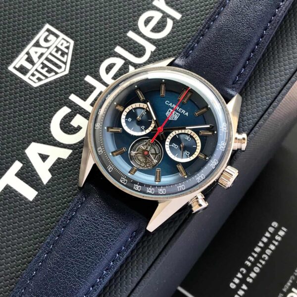 Tag Heuer Carrera Tourbillon 42mm Silver Blue Dial Mens Watch - Image 3