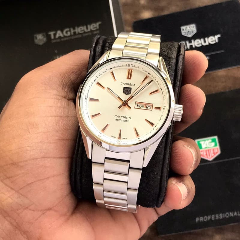 Tag Heuer Calibre 5 Stainless Steel Copper White Dial Automatic Master Quality Mens Watch - Image 2
