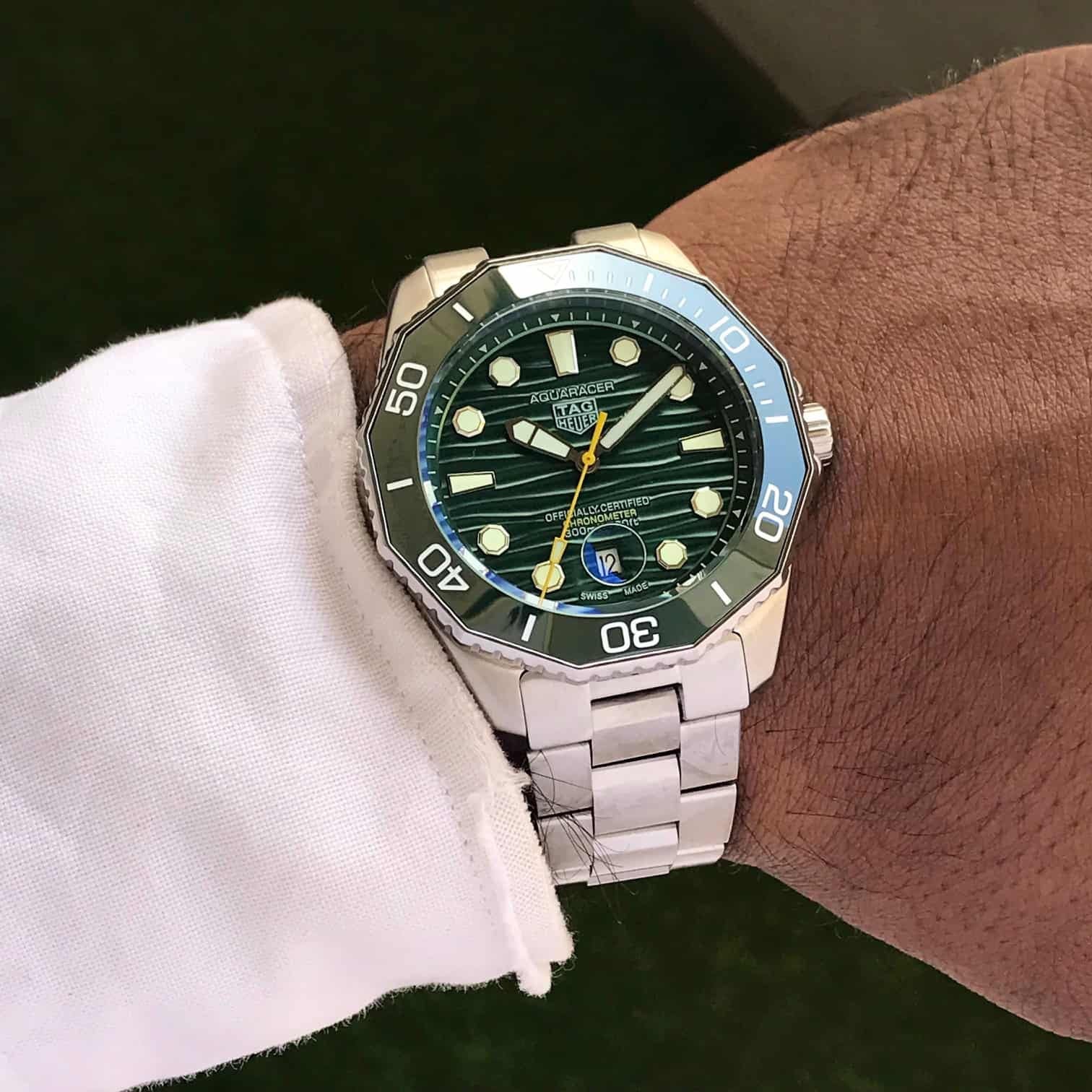 Tag Heuer Aquaracer Silver Green Dial Japanese Automatic Men's Watch - Image 5