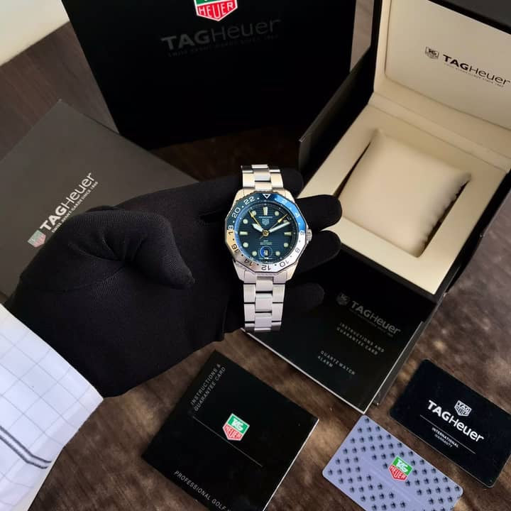 TAG Heuer Aquaracer Professional 300 GMT Blue Basel & Silver Chain Automatic Mens Watch - Image 5