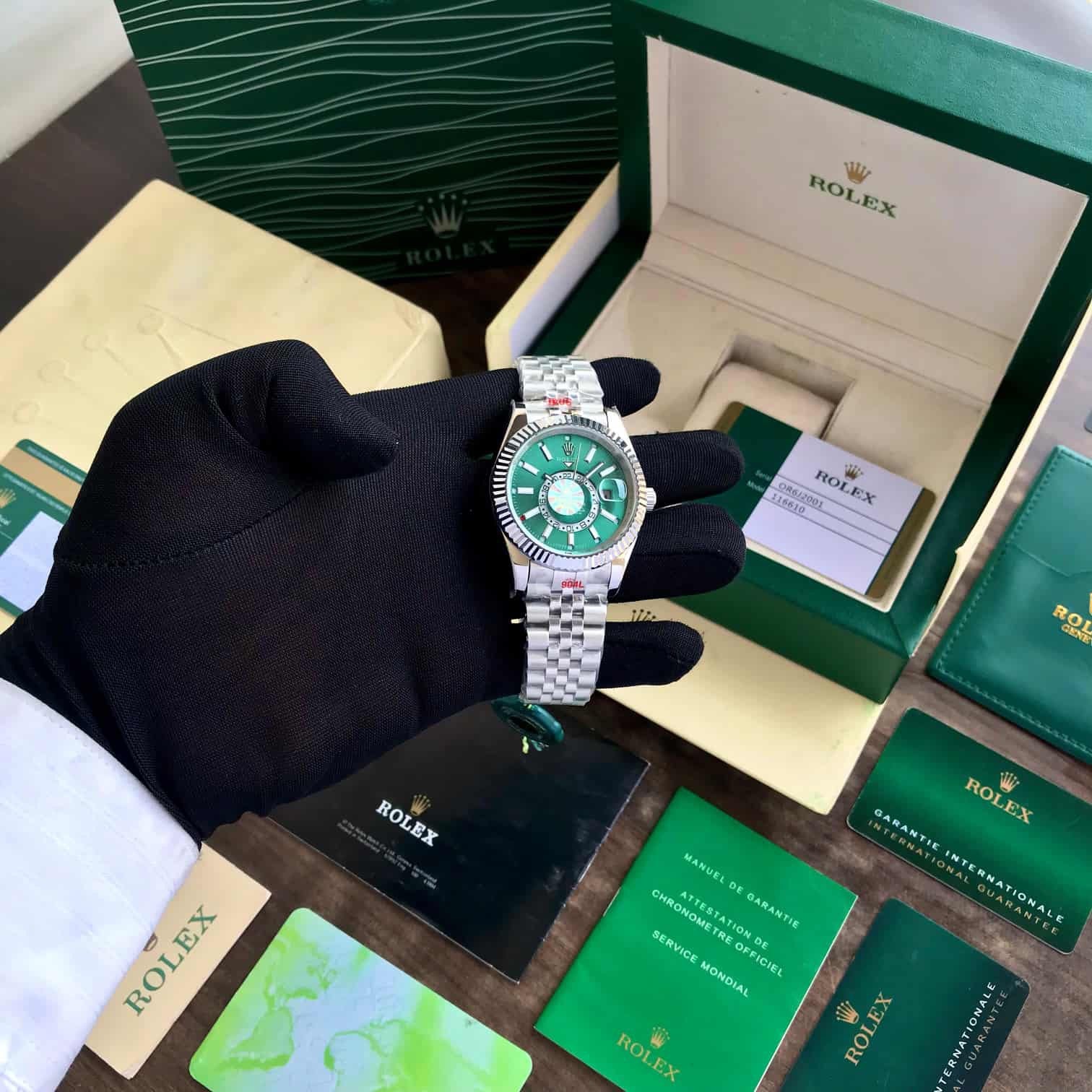 Rolex SkyDweller Silver Green Dial Jubli Chain Automatic Men's Watch - Image 3