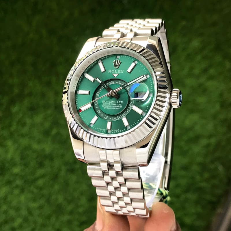 Rolex SkyDweller Stainless Steel Green Dial & Jubli Chain Strap Japanese Automatic Master Quality Men's Watch - Image 4