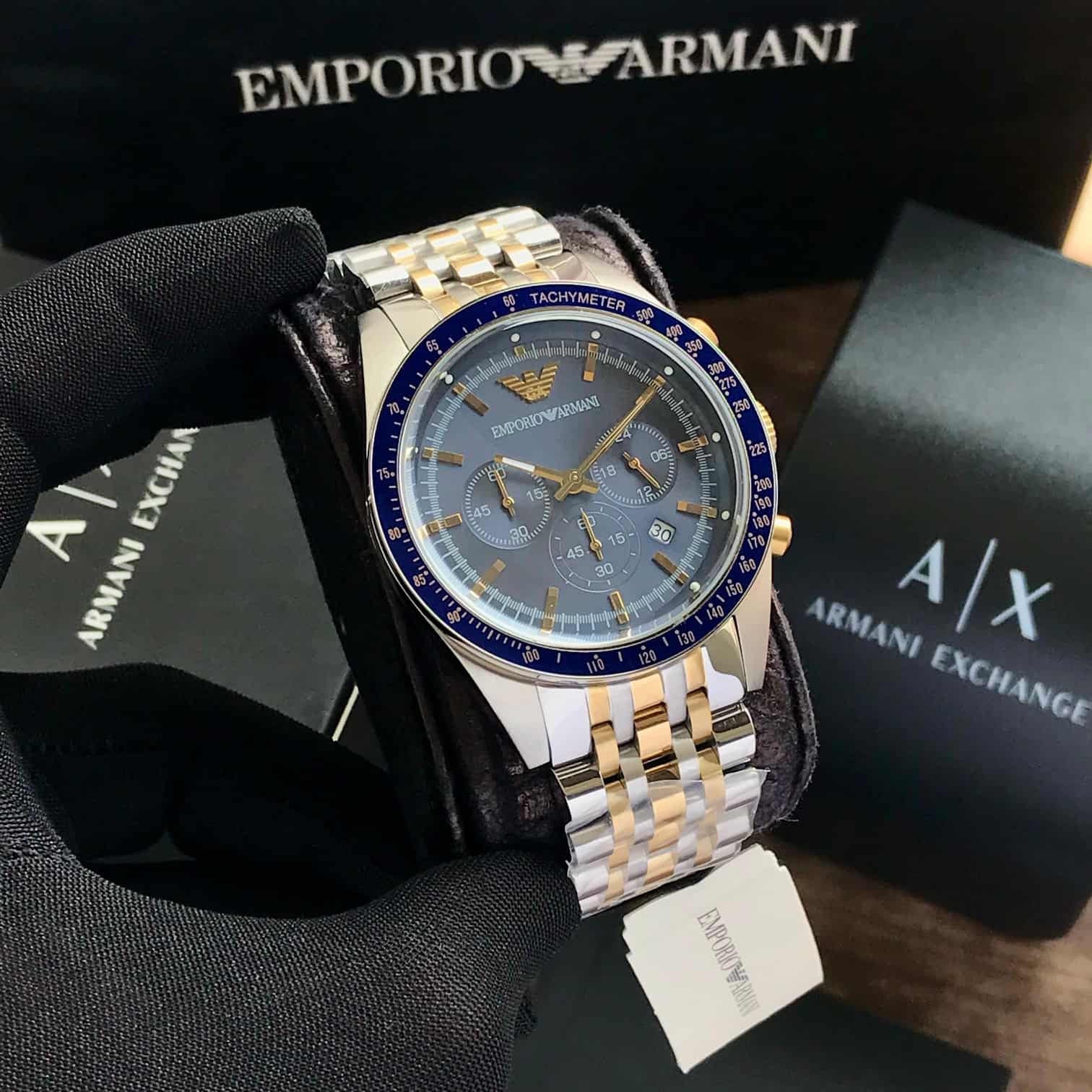 Emporio Armani AR6088 Two Tone Chronograph Mens Watch - Image 2
