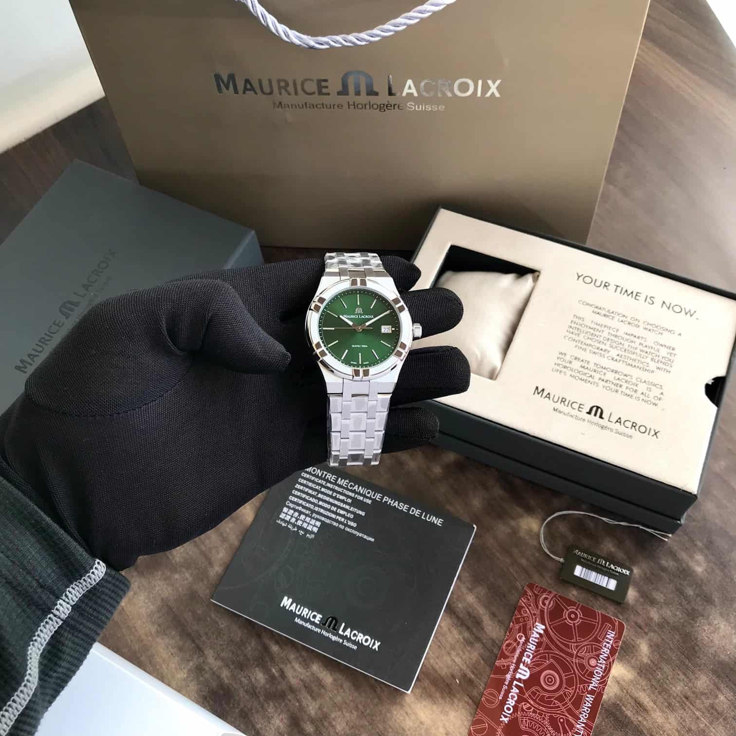Maurice Lacroix Aikon Quartz 40mm Authentic Stainless Steel Green Dial - Image 9