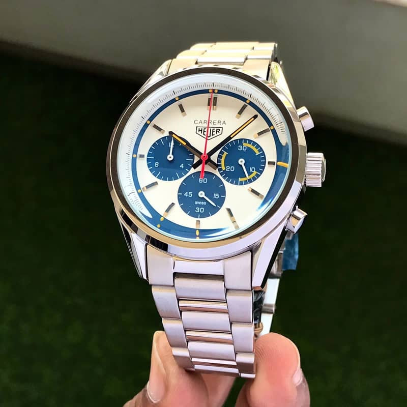 Tag Heuer Grand Carrera Blue Chronograph & Stainless Steel Strap Japanese Master Quality Men's Watch