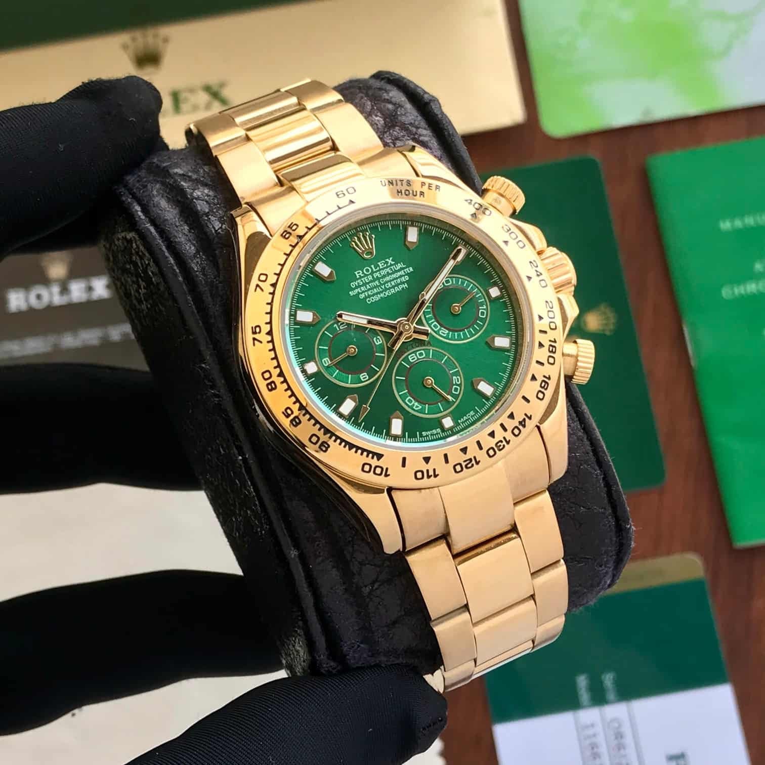 Rolex Cosmograph Daytona Gold & Green Dial Japanese Automatic Mens Watch - Image 4