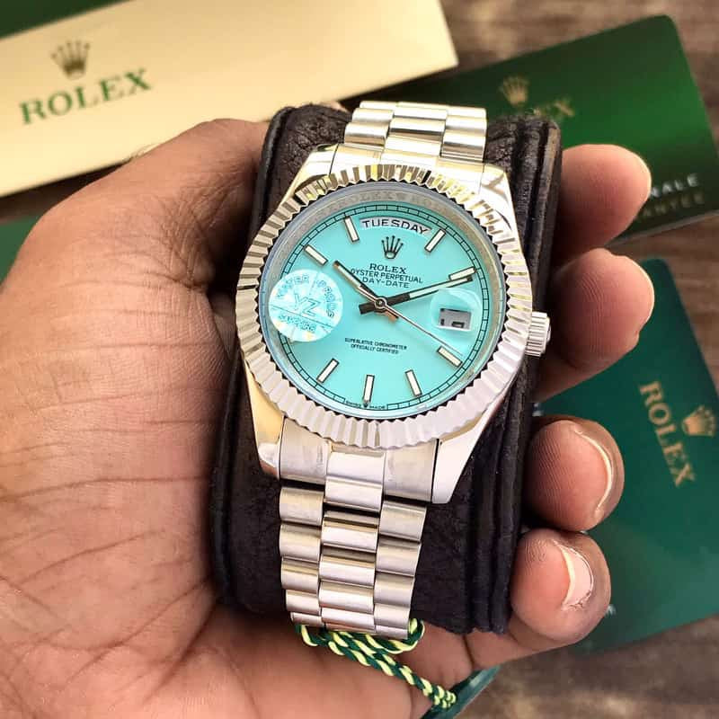Rolex Date Just Silver Tone Sky Blue Dial Automatic Mens Watch - Image 5