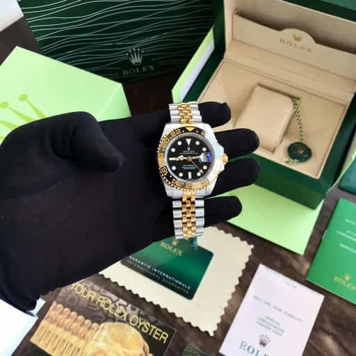 Rolex GMT-Master II With Black Ceramic Bezel Yellow Gold Japanese Automatic Mens Watch - Image 2
