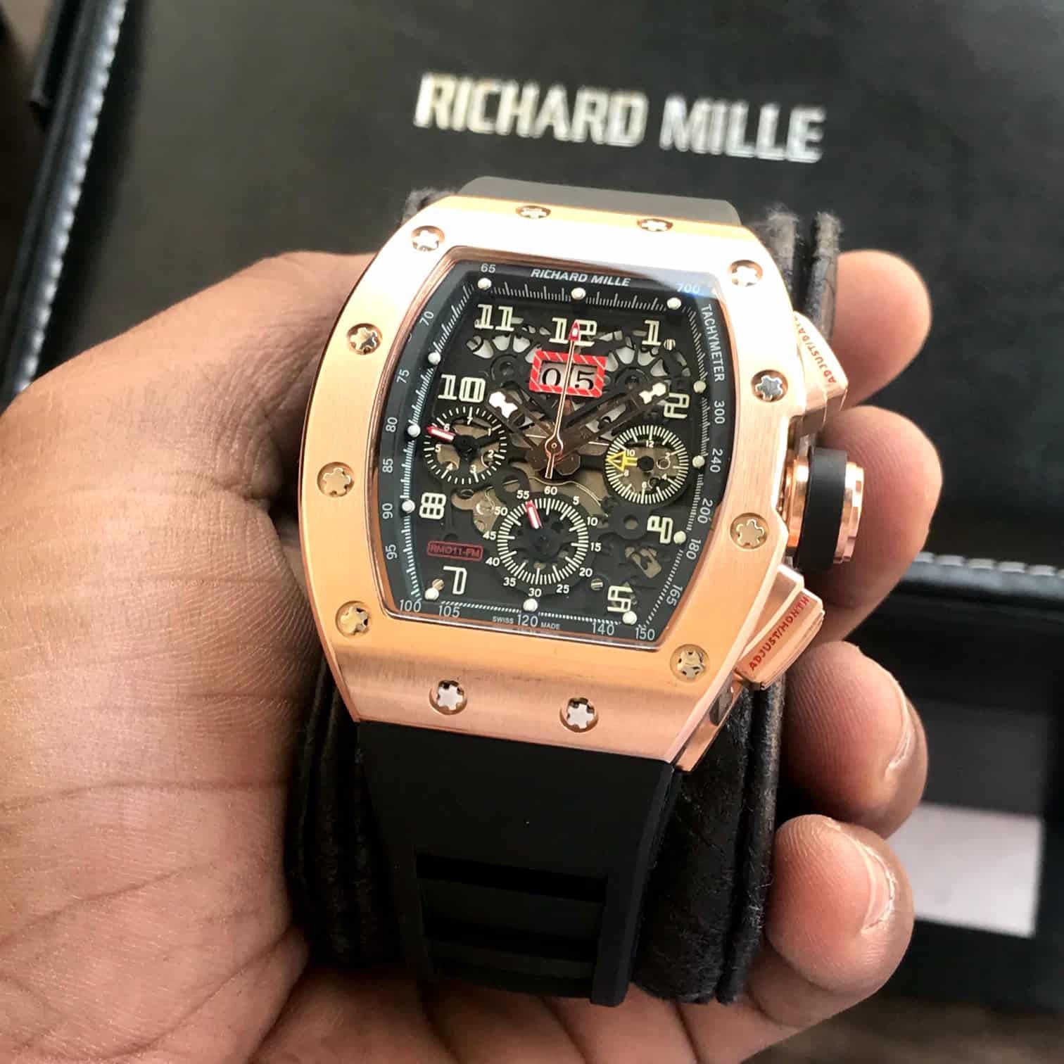 Richard Mille RM011-FM RoseGold Black Dial Swiss Automatic Premium Mens Watch - Image 3