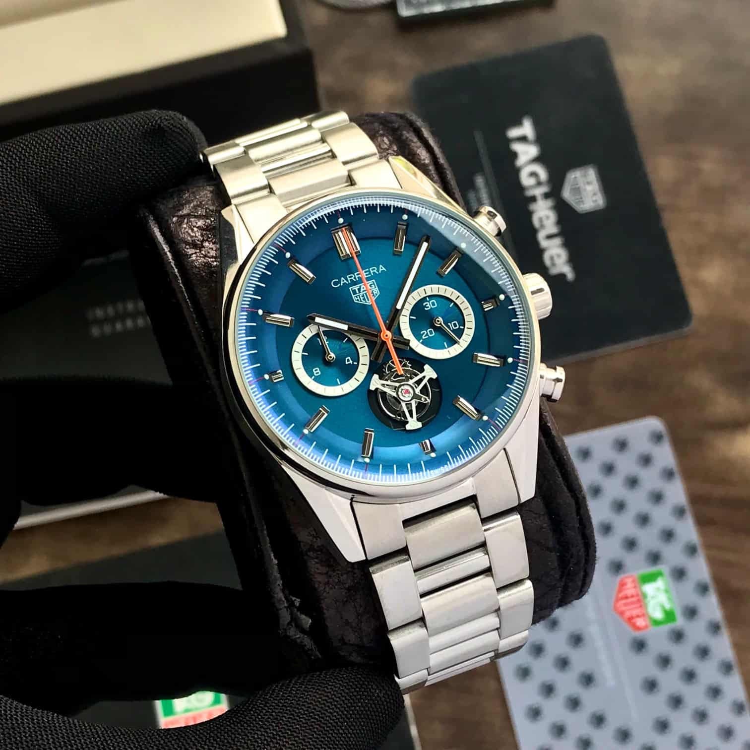 Tag Heuer Carrera Tourbillon Japanese Stainless Steel Blue Dial Men's Watch - Image 3