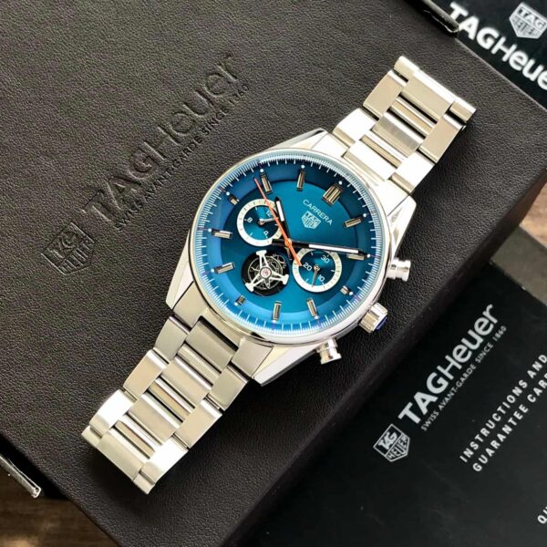 Tag Heuer Carrera Tourbillon Japanese Stainless Steel Blue Dial Men's Watch - Image 2