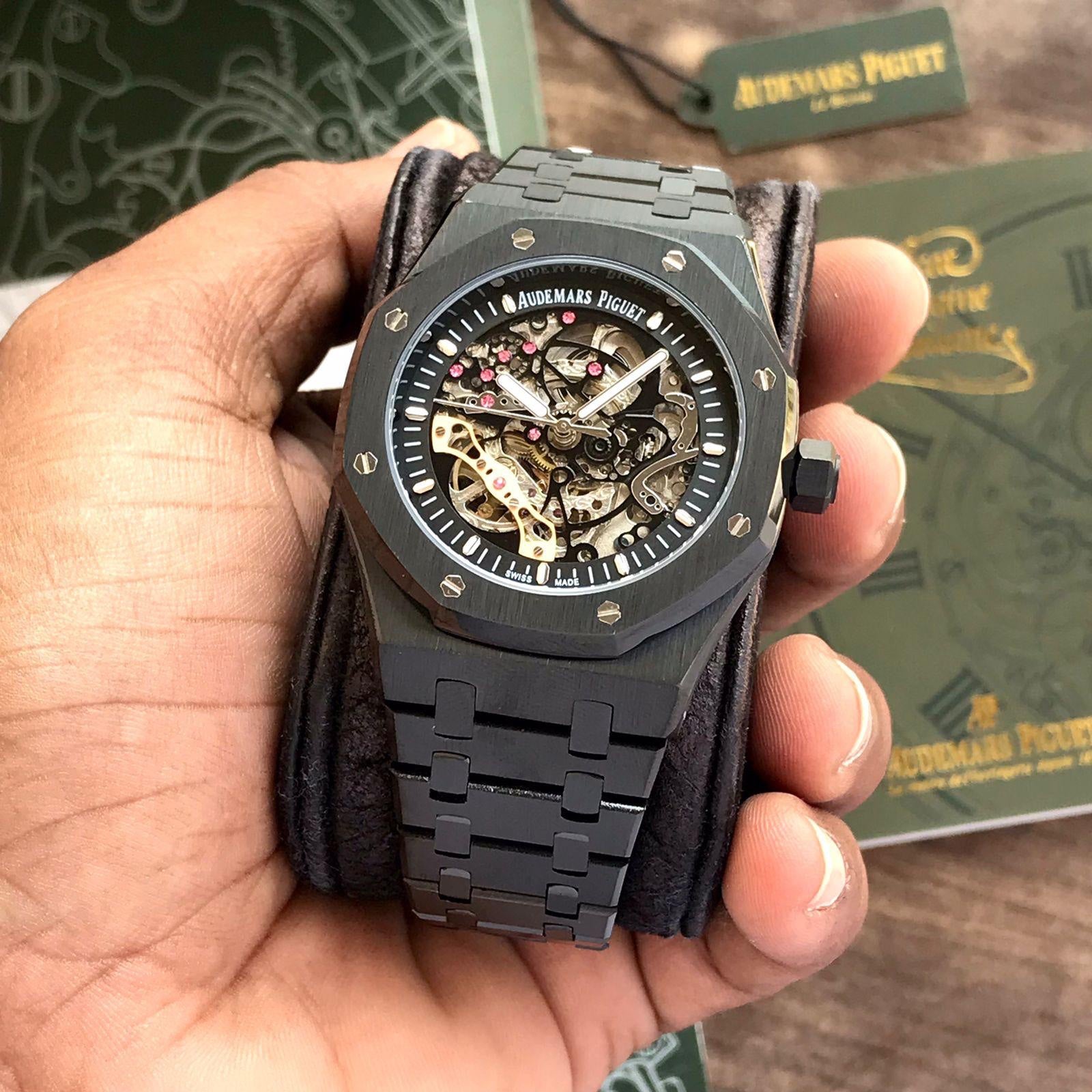 Audemars Piguet Royal Oak Double Balance Wheel Open worked Skeleton Dial Full Black Automatic Mens Watch - Image 10