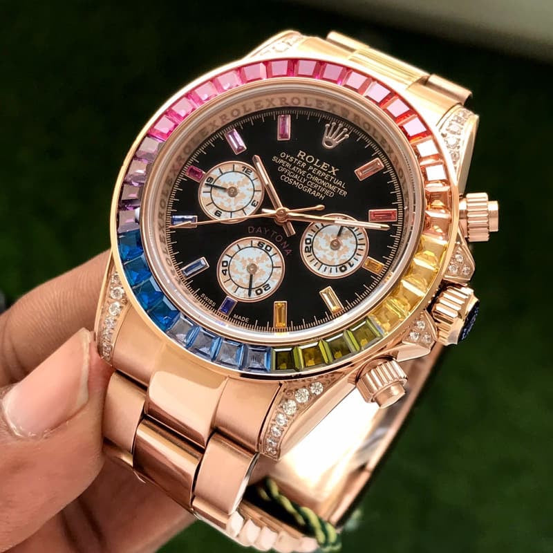 Rolex Rainbow Daytona Rose gold Tone Automatic Japanese Mens Watch - Image 3