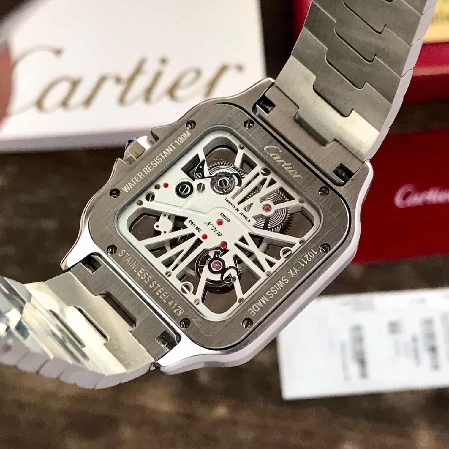 Cartier Santos De Skeleton Stainlees Steel Automatic Mens Watch - Image 3