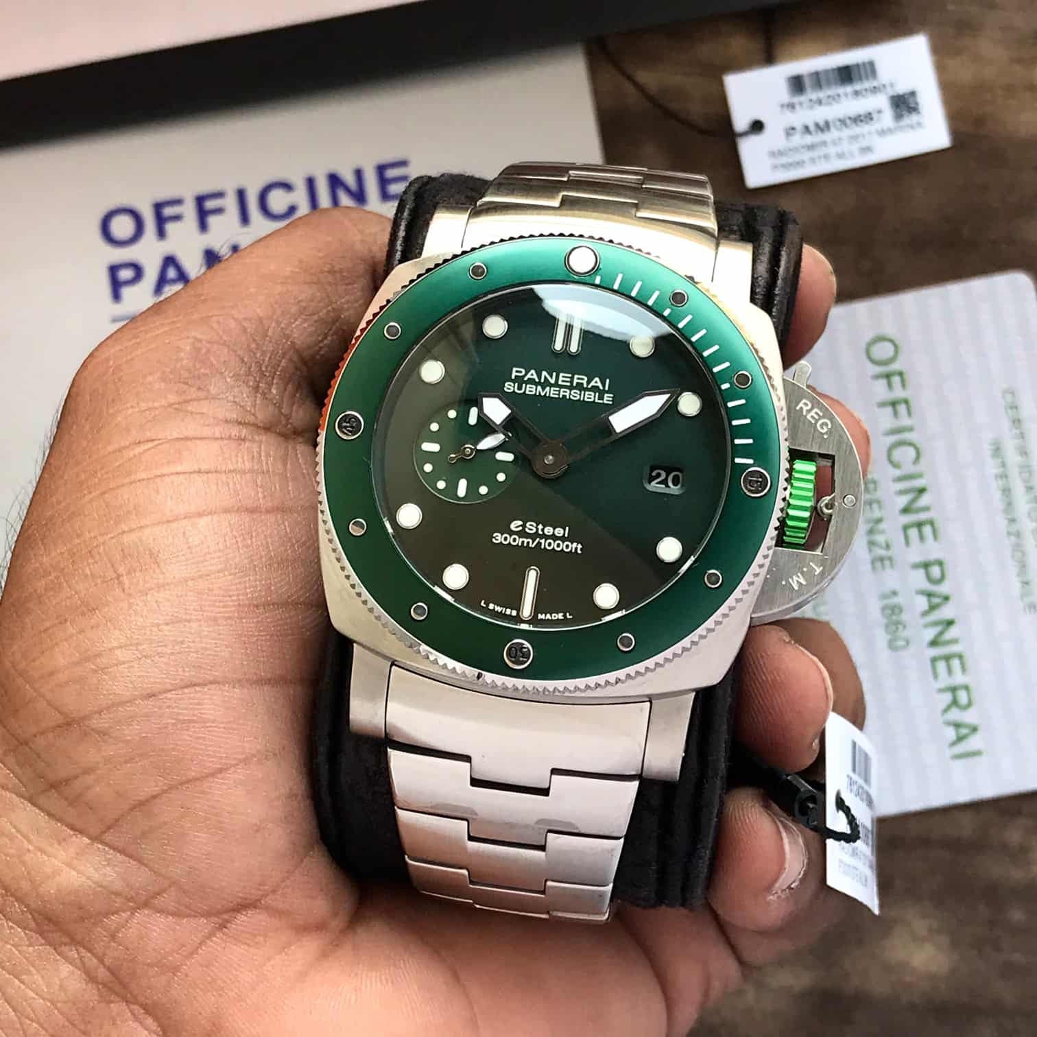 Luminor Panerai Submersible Stainless eSteel Green Dial Automatic Premium Quality For Men's Watch