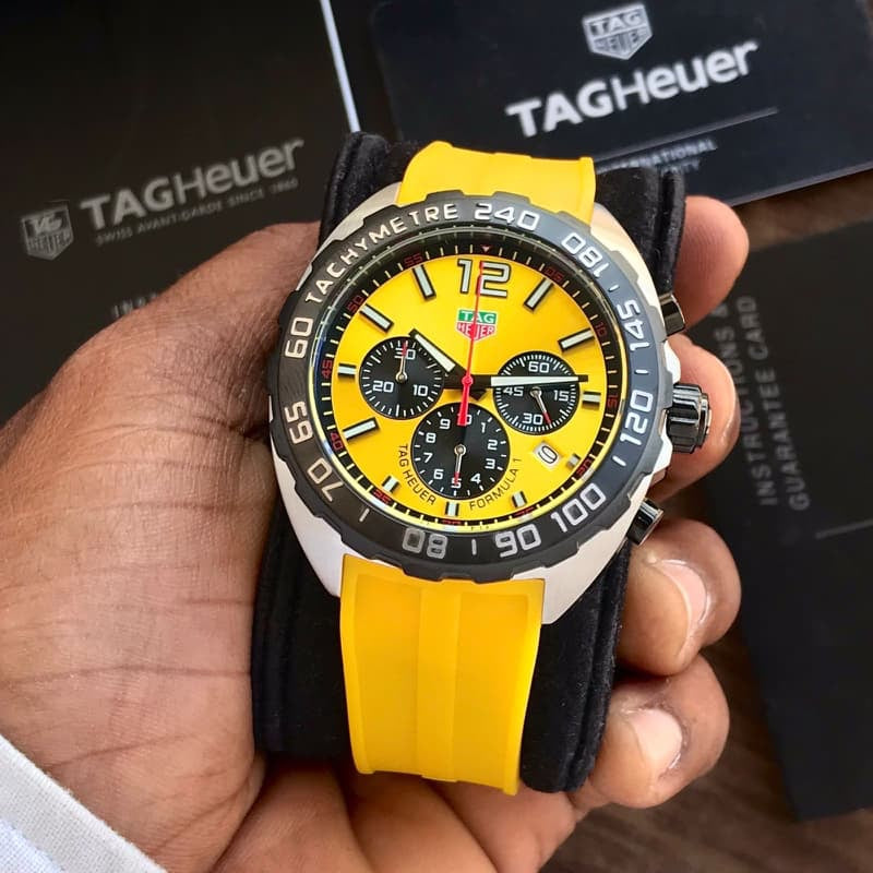 Tag Heuer Formula 1 Yellow Stainless Steel Japanese Quality Quartz Chronograph Master Quality Men's Watch - Image 3