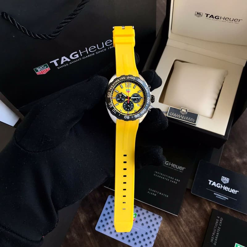 Tag Heuer Formula 1 Yellow Stainless Steel Japanese Quality Quartz Chronograph Master Quality Men's Watch - Image 4