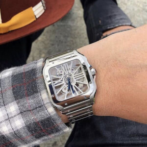 Cartier Santos De Skeleton Stainlees Steel Automatic Mens Watch