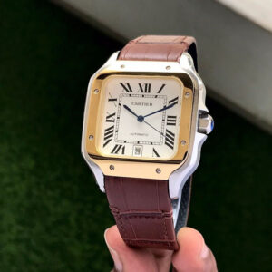 Cartier Santos De Automatic Brown Leather Strap Mens Automatic Watch