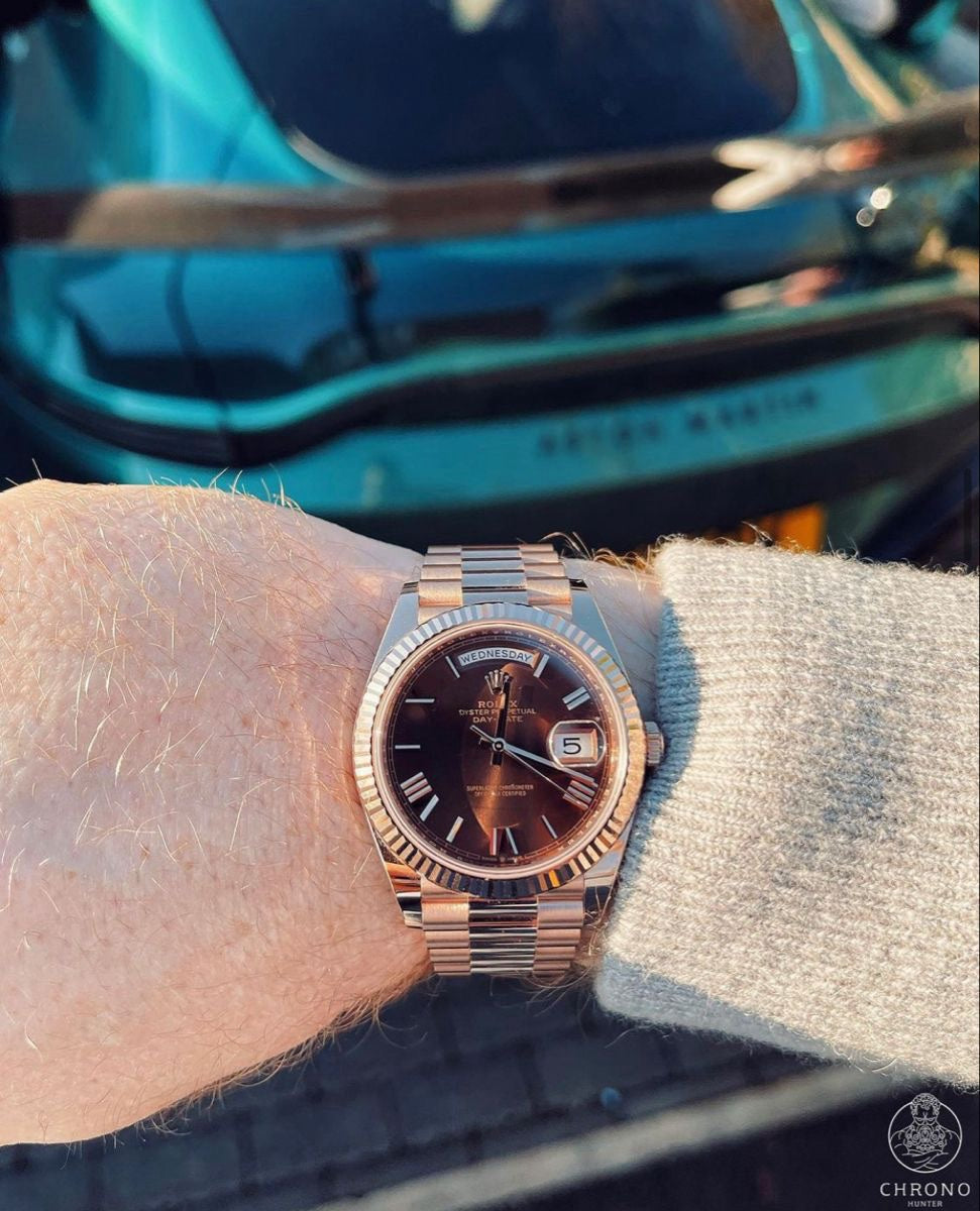 Rolex Day Date 40 Brown Dial Roman Numbers Rosegold Japanese Automatic Mens Watch - Image 4