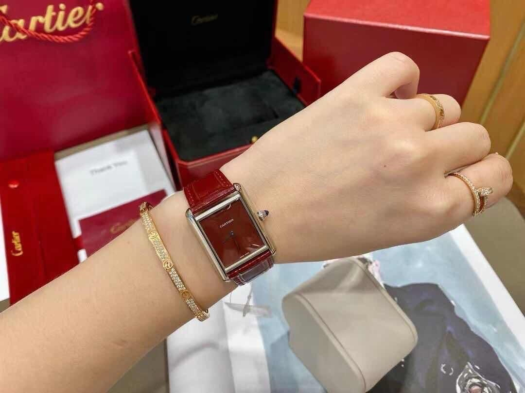 Cartier Tank Must Japanese Large Silver Red Unisex Watch - Image 4