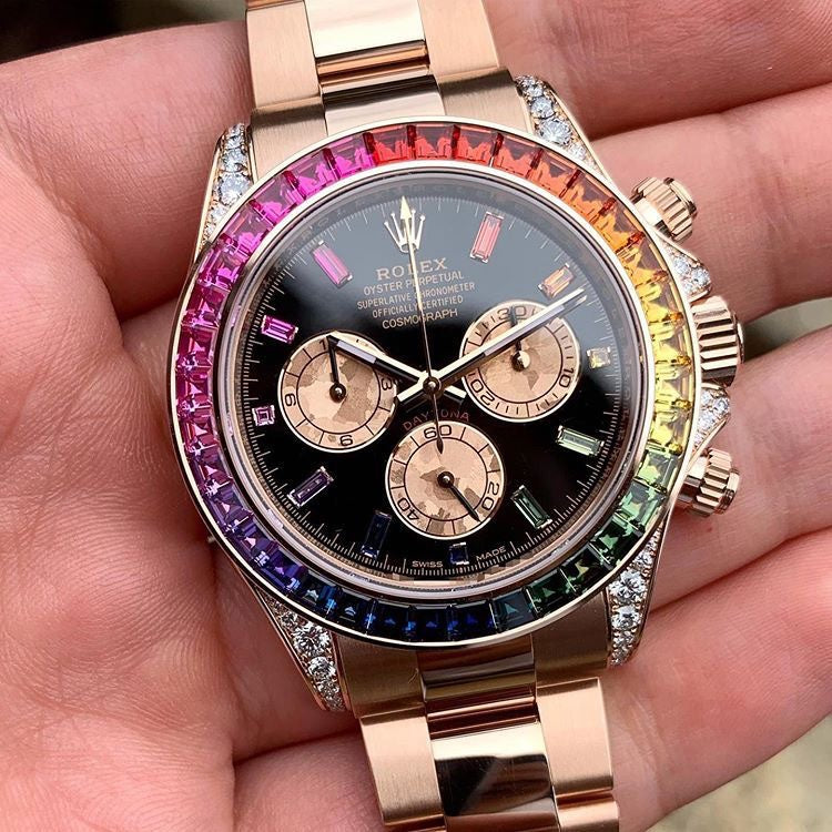 Rolex Rainbow Daytona Rose gold Tone Automatic Japanese Mens Watch - Image 4