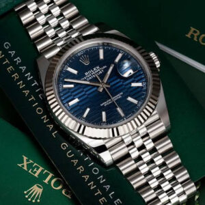 Rolex Date Just 41 Blue Motif Index Dial Fluted Bezel Jubilee Stainless Steel & Japanese Master Quality Mens Watch