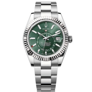 Rolex SkyDweller Silver Green Dial Oyster Chain Belt Automatic Men's Watch