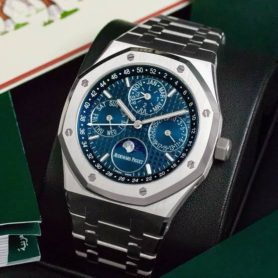 Audemars Piguet Perpetual Calendar Open Worked Silver Blue Dial Automatic Mens Watch - Image 2