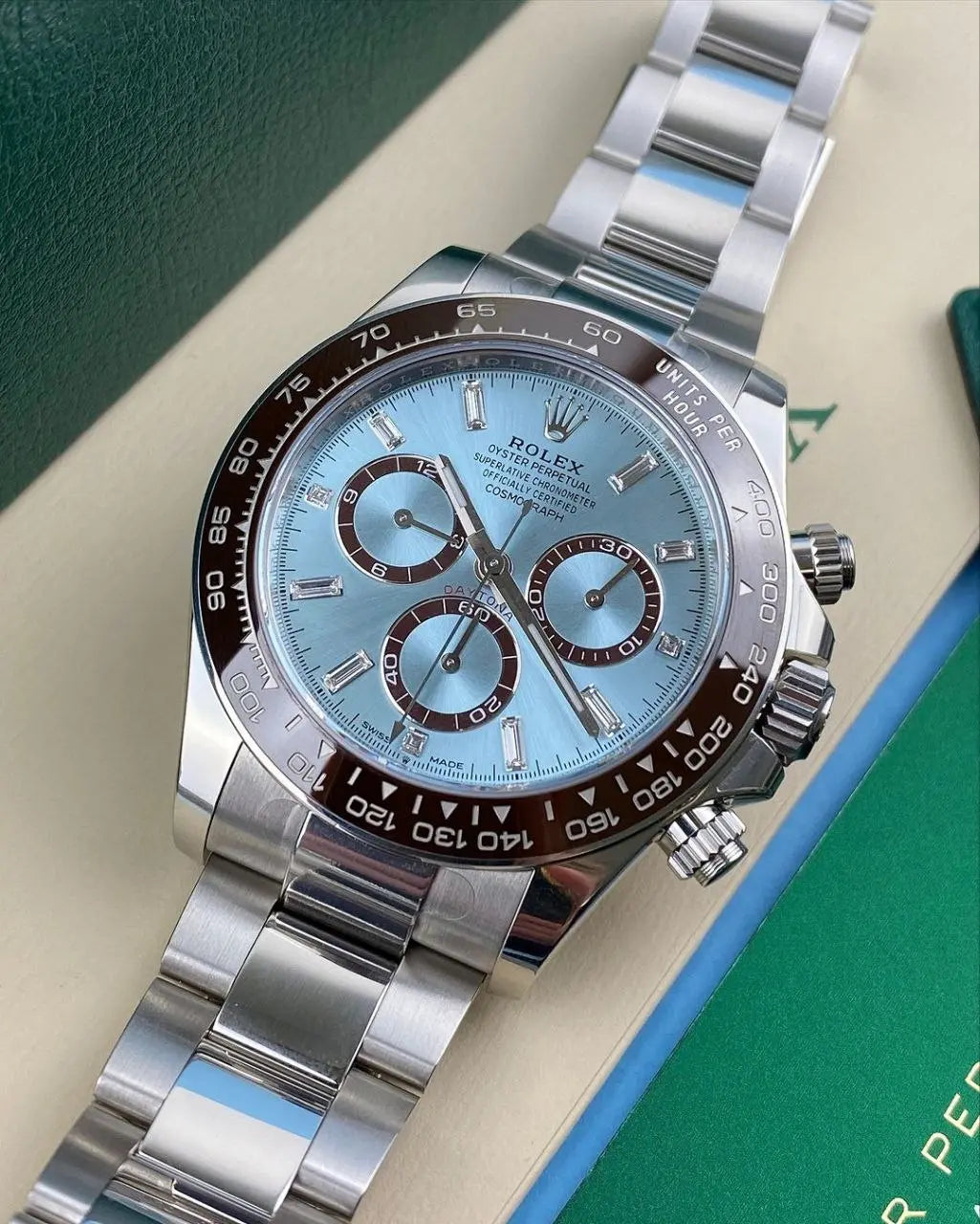 Rolex Cosmograph Daytona Platinum Ice Blue Dial – Premium Watch for Men with Ceramic Ring Professional Racing Heritage Meets Timeless Luxury - Image 3